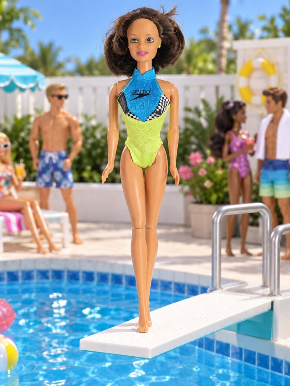 1997 Mattel Flip n Dive Teresa Barbie Speedo Swimsuit Articulated Vintage Doll
